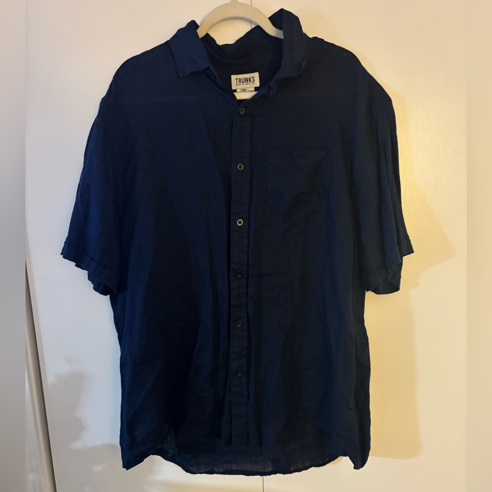 Trunks Surf & Swim Co 100% Linen Navy Blue Short Sleeve Shirt 2XL EUC